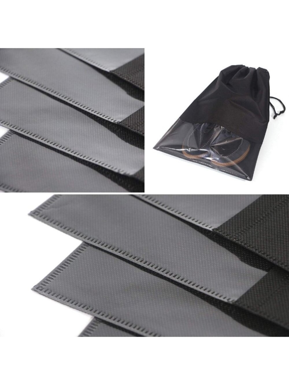 12PCS Travel Shoe Bags with Rope - Large Storage Pouches for Men & Women, Black - Picture 4 of 7
